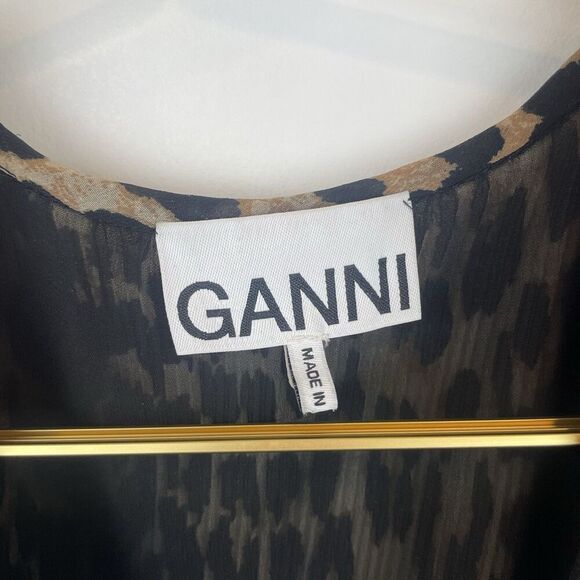 GANNI Leopard Print Oversized Bubble Sleep Blouse Size 36 /Small  100% Polyester - Picture 7 of 8